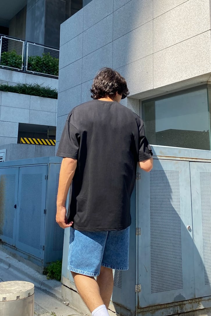 Man Object Baskılı Siyah Oversize Tshirt