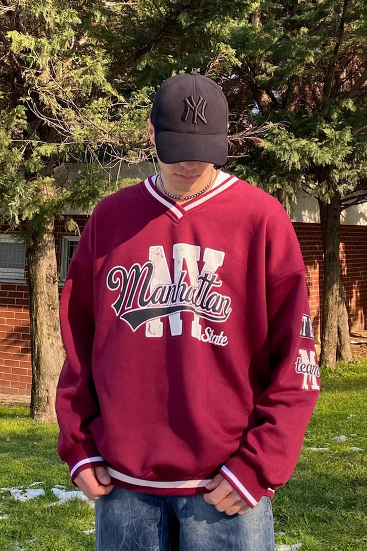 Manhattan Collage Style Oversize Bordo Sweatshirt