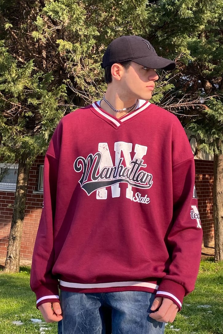 Manhattan Collage Style Oversize Bordo Sweatshirt