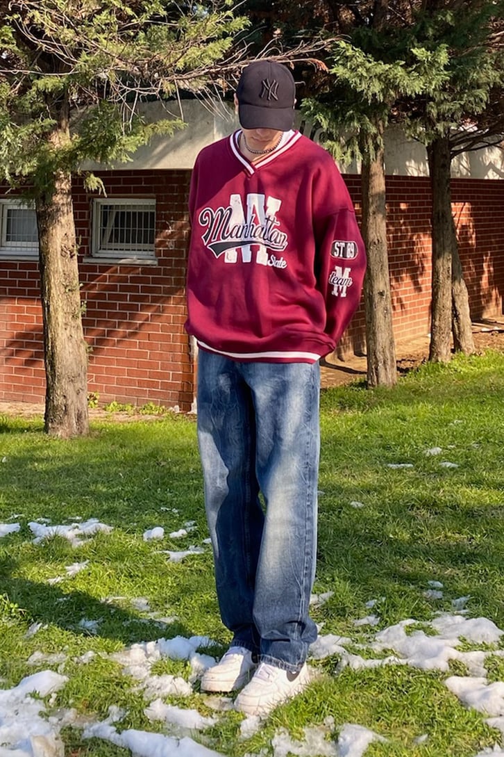 Manhattan Collage Style Oversize Bordo Sweatshirt