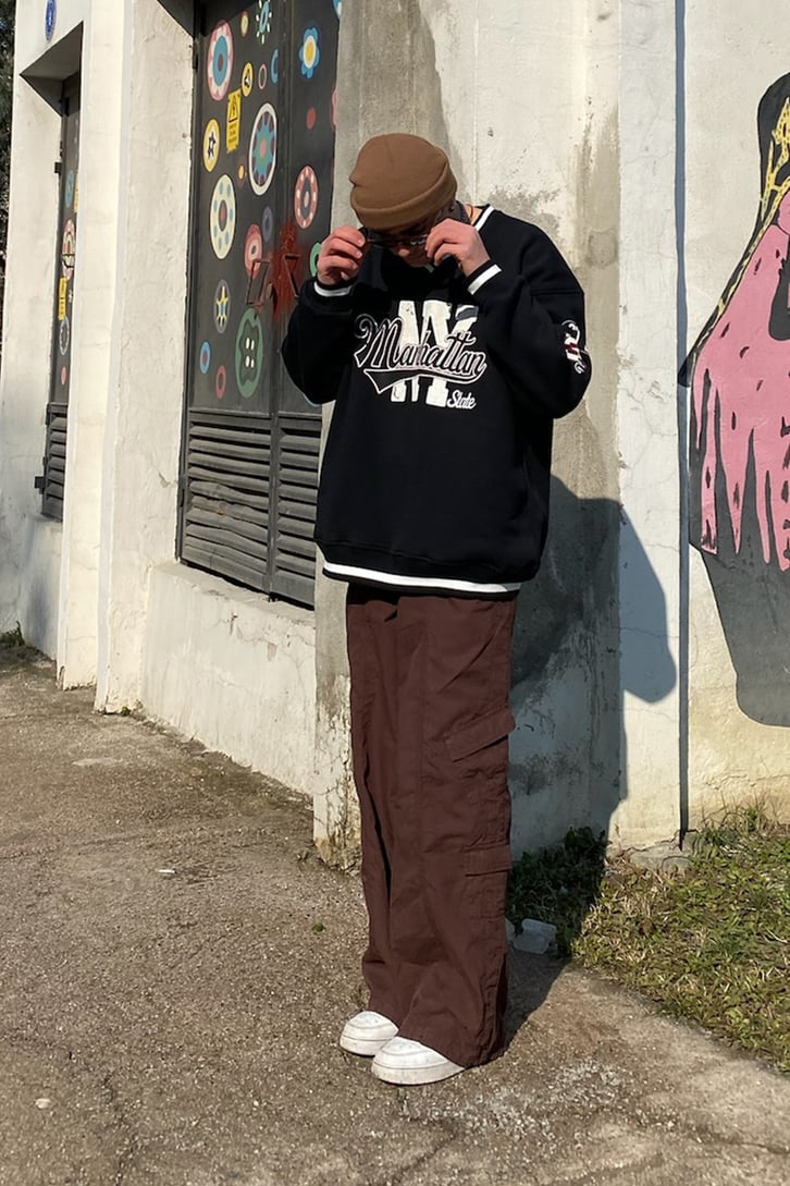 Manhattan Collage Style Oversize Siyah Sweatshirt
