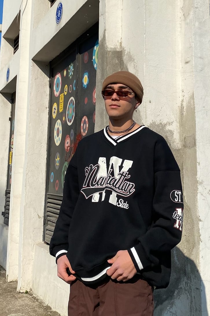 Manhattan Collage Style Oversize Siyah Sweatshirt