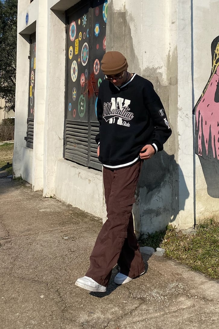 Manhattan Collage Style Oversize Siyah Sweatshirt