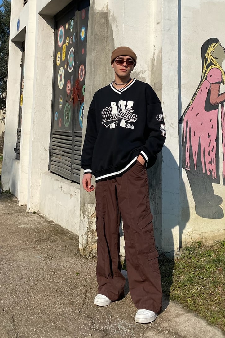 Manhattan Collage Style Oversize Siyah Sweatshirt