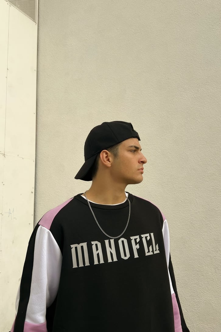 Manofcl Parçalı Siyah Oversize Sweatshirt