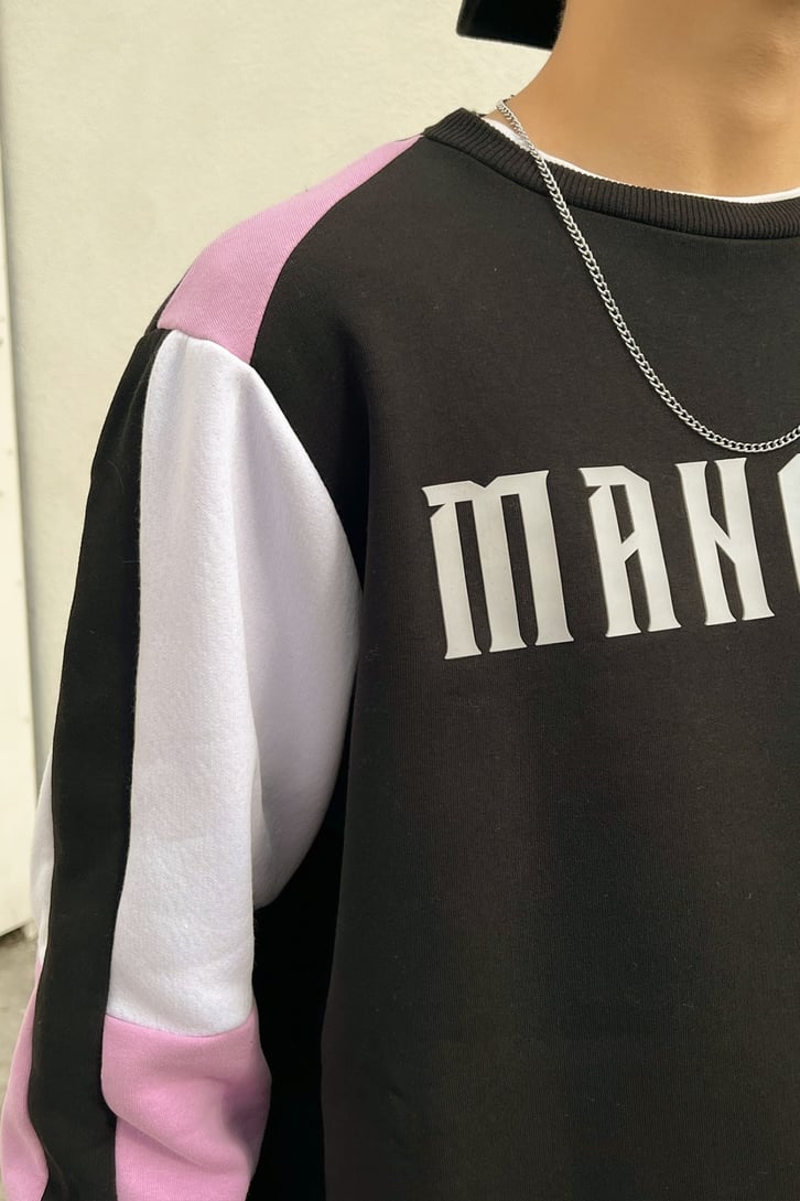 Manofcl Parçalı Siyah Oversize Sweatshirt