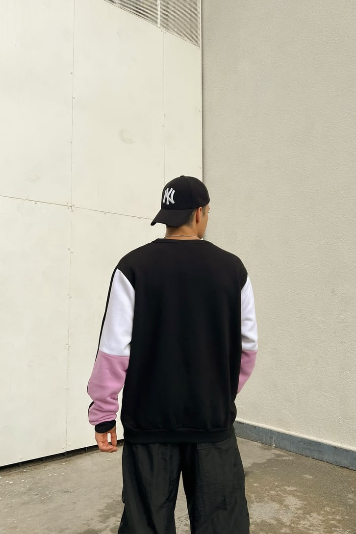 Manofcl Parçalı Siyah Oversize Sweatshirt