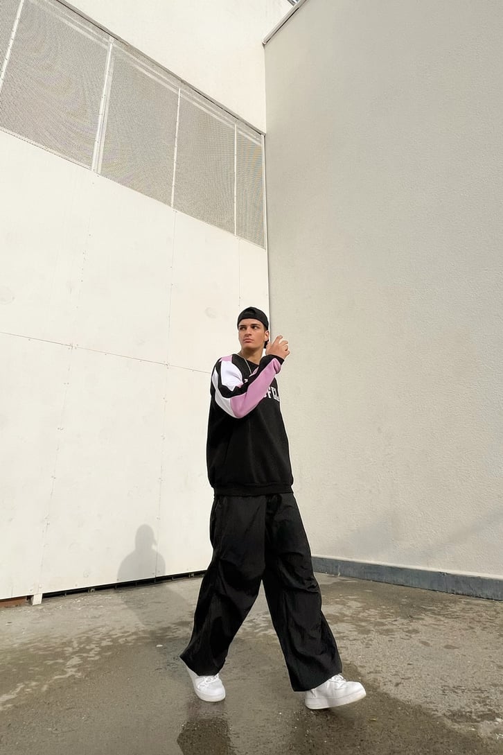 Manofcl Parçalı Siyah Oversize Sweatshirt