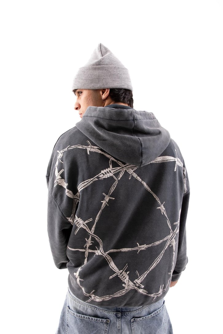 Manson Baskılı Acid Wash Oversize Hoodie