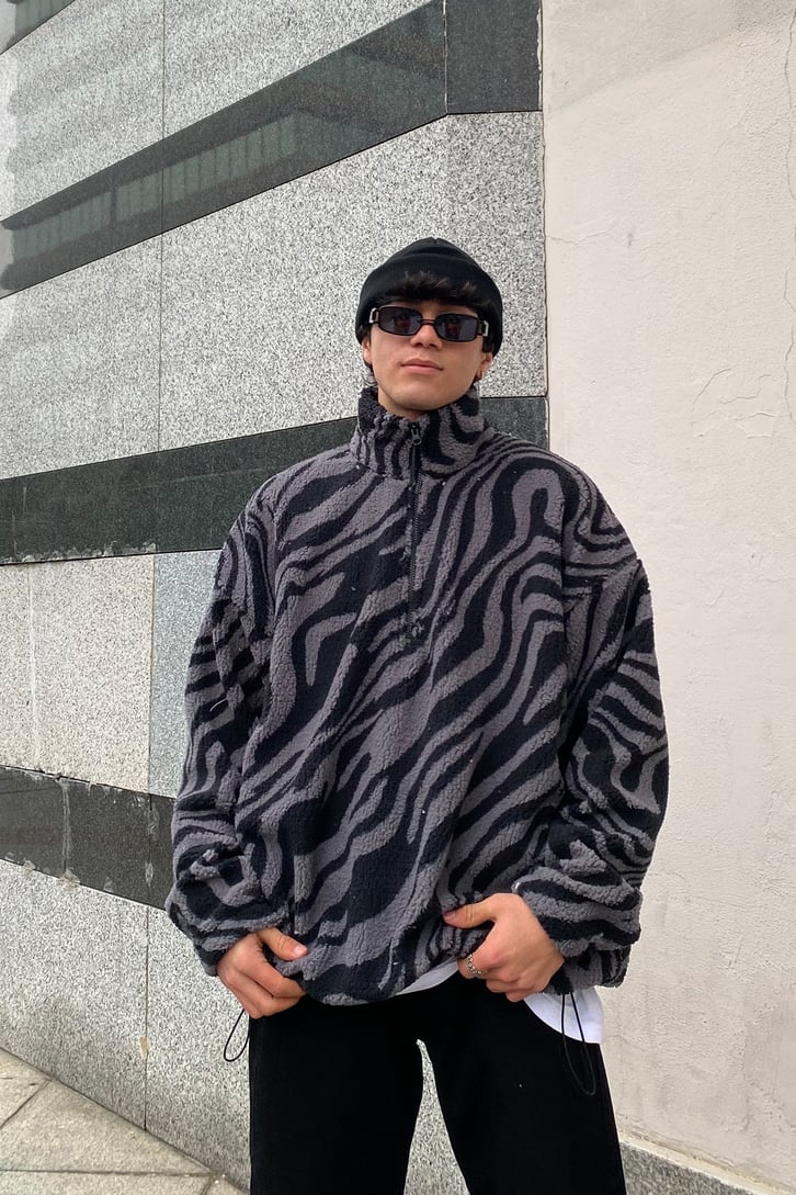 Marble Effect Oversize Peluş Sweatshirt