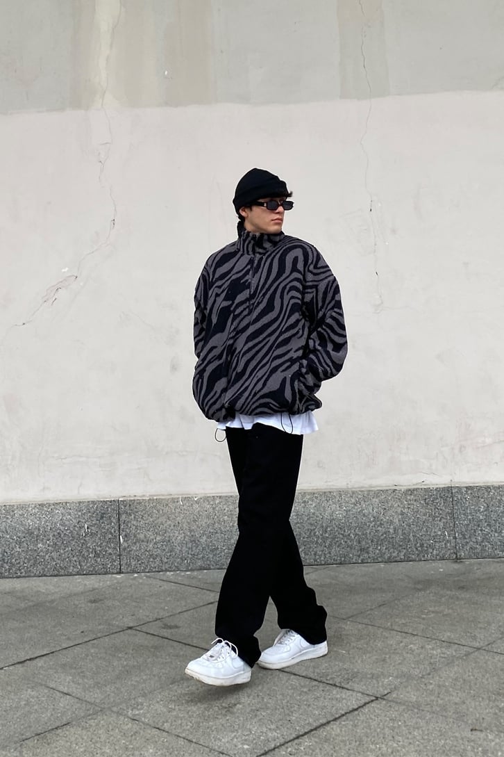 Marble Effect Oversize Peluş Sweatshirt
