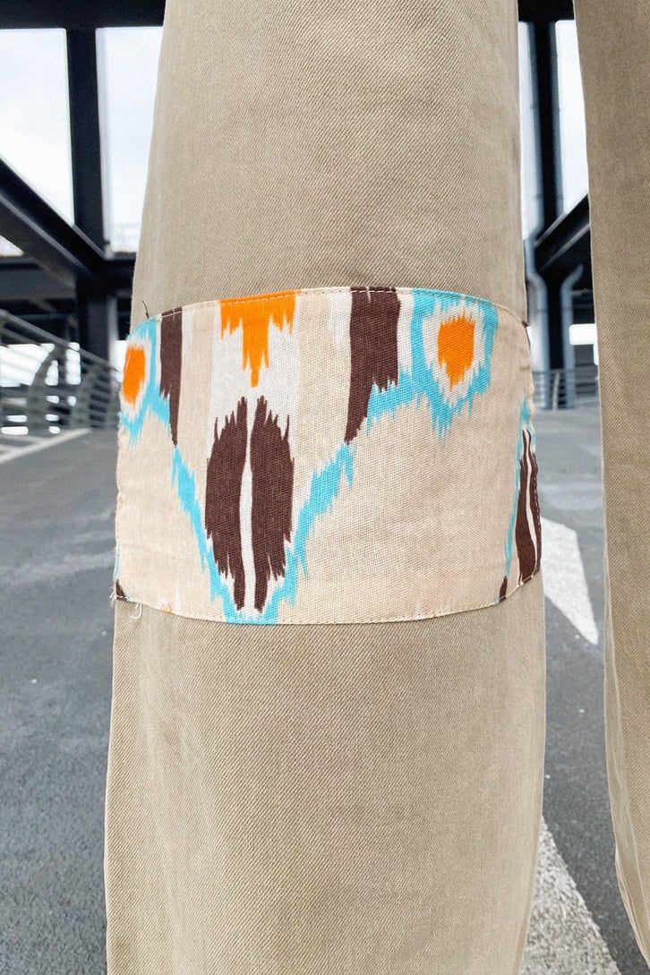 Marbling Patch Detay Bej Baggy Jean