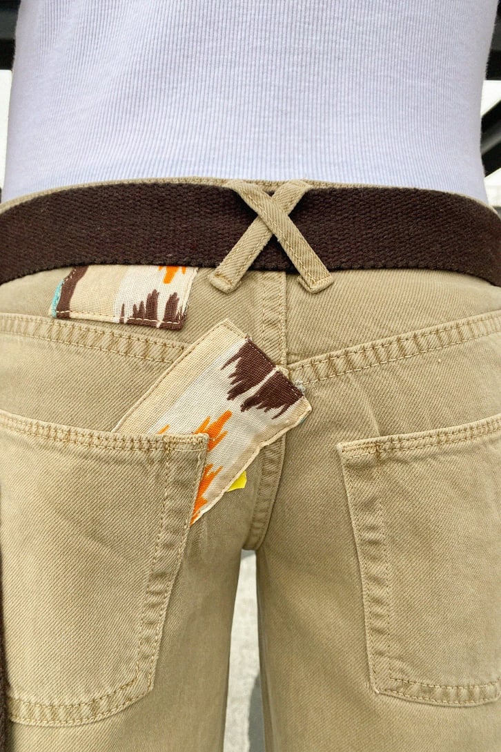 Marbling Patch Detay Bej Baggy Jean