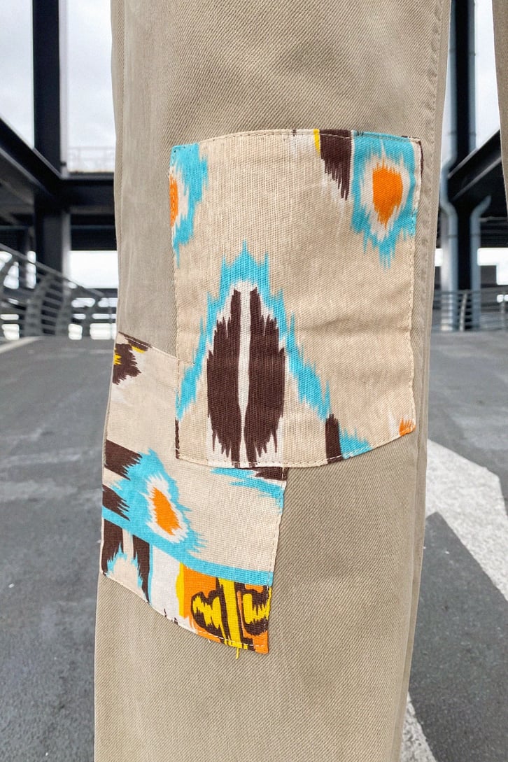 Marbling Patch Detay Bej Baggy Jean