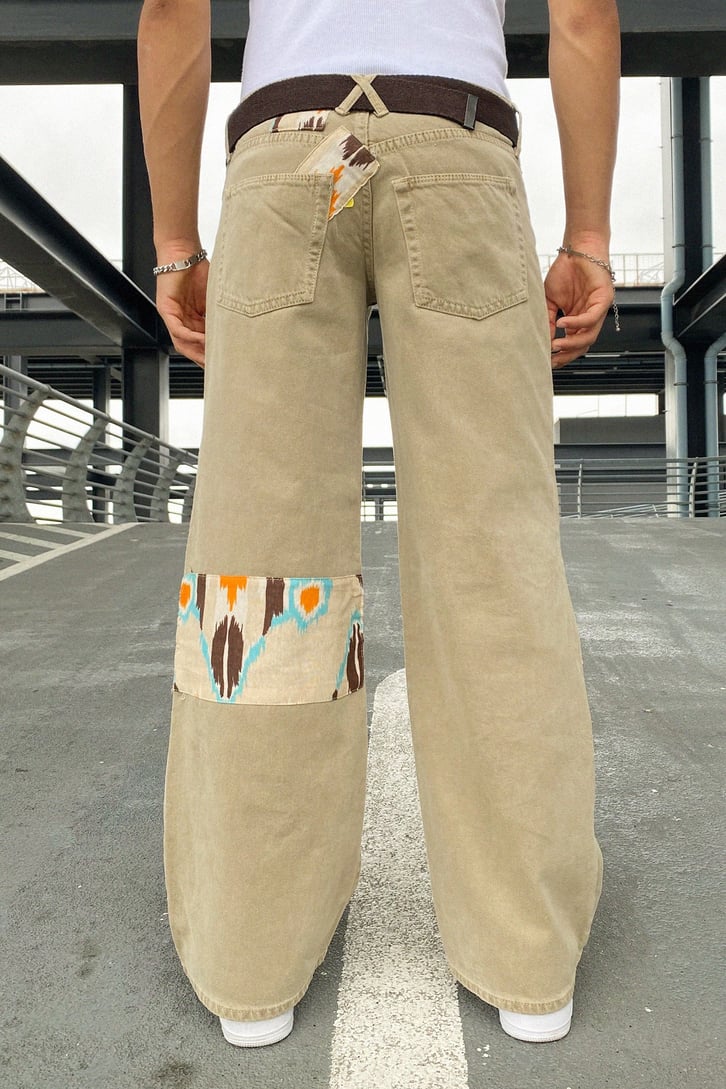 Marbling Patch Detay Bej Baggy Jean