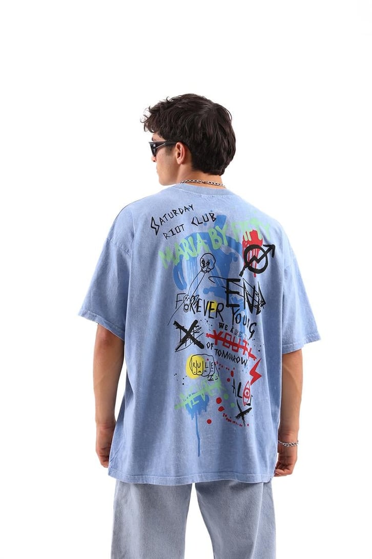 Maria by Fifty Baskılı Mavi Oversize Tshirt