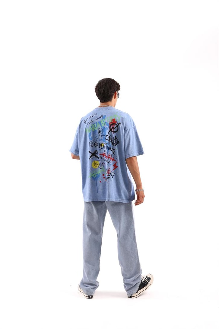Maria by Fifty Baskılı Mavi Oversize Tshirt