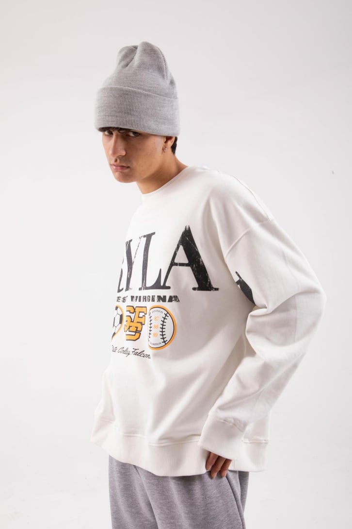 Maryland Baskılı Ekru Oversize Sweatshirt