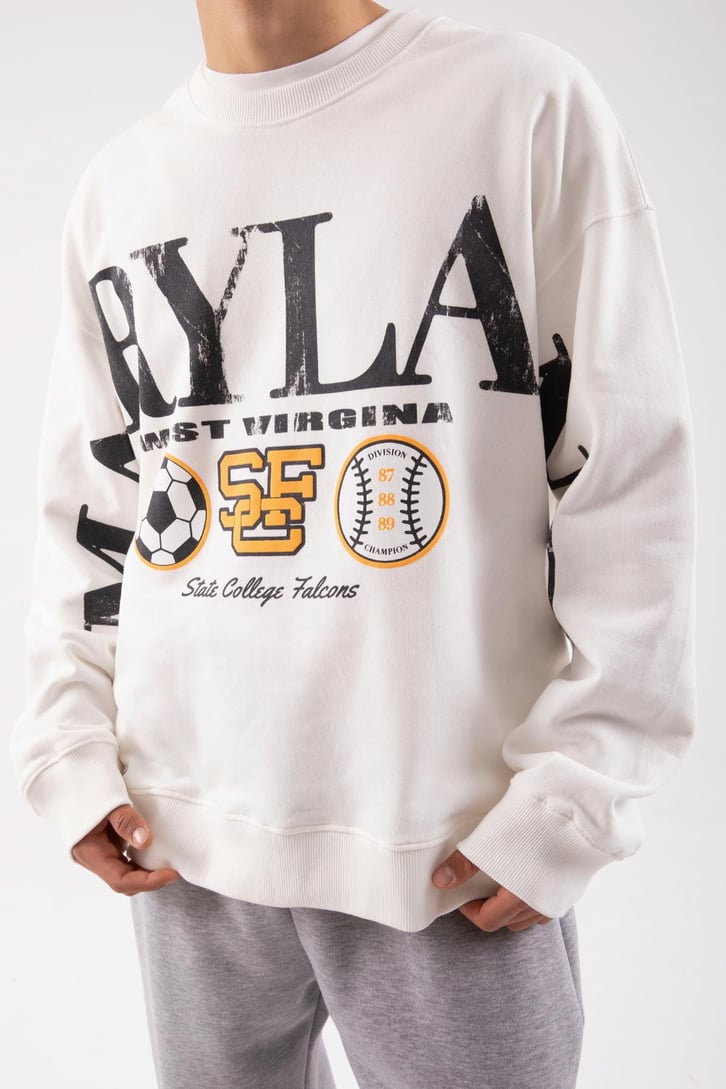 Maryland Baskılı Ekru Oversize Sweatshirt