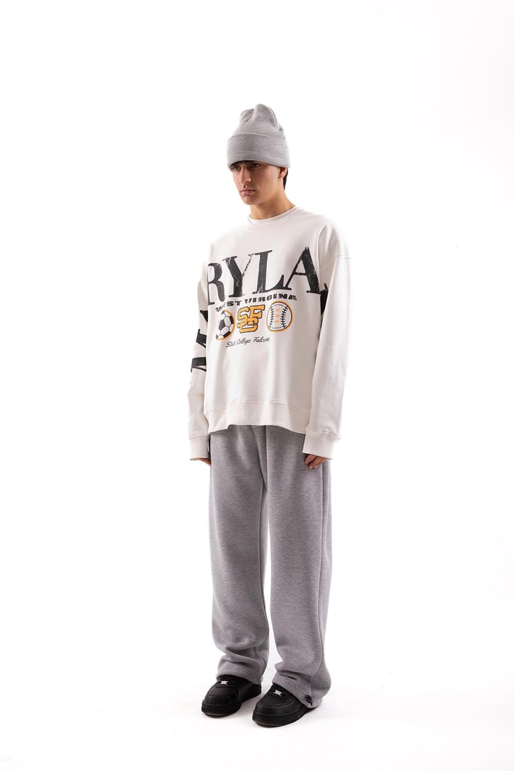 Maryland Baskılı Ekru Oversize Sweatshirt
