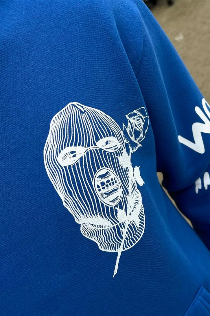 Masked Baskılı Saks Mavisi İçi Pamuklu Oversize Hoodie