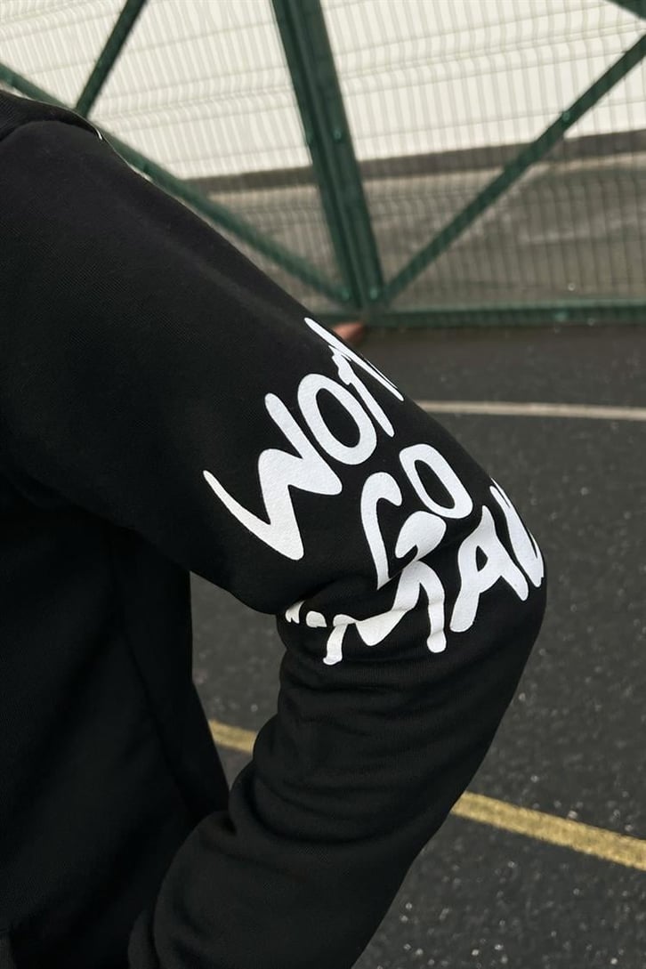 Masked Baskılı Siyah İçi Pamuklu Oversize Hoodie
