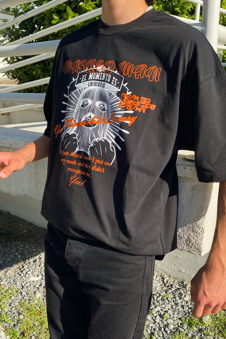 Masked Man Baskılı Oversize Tshirt