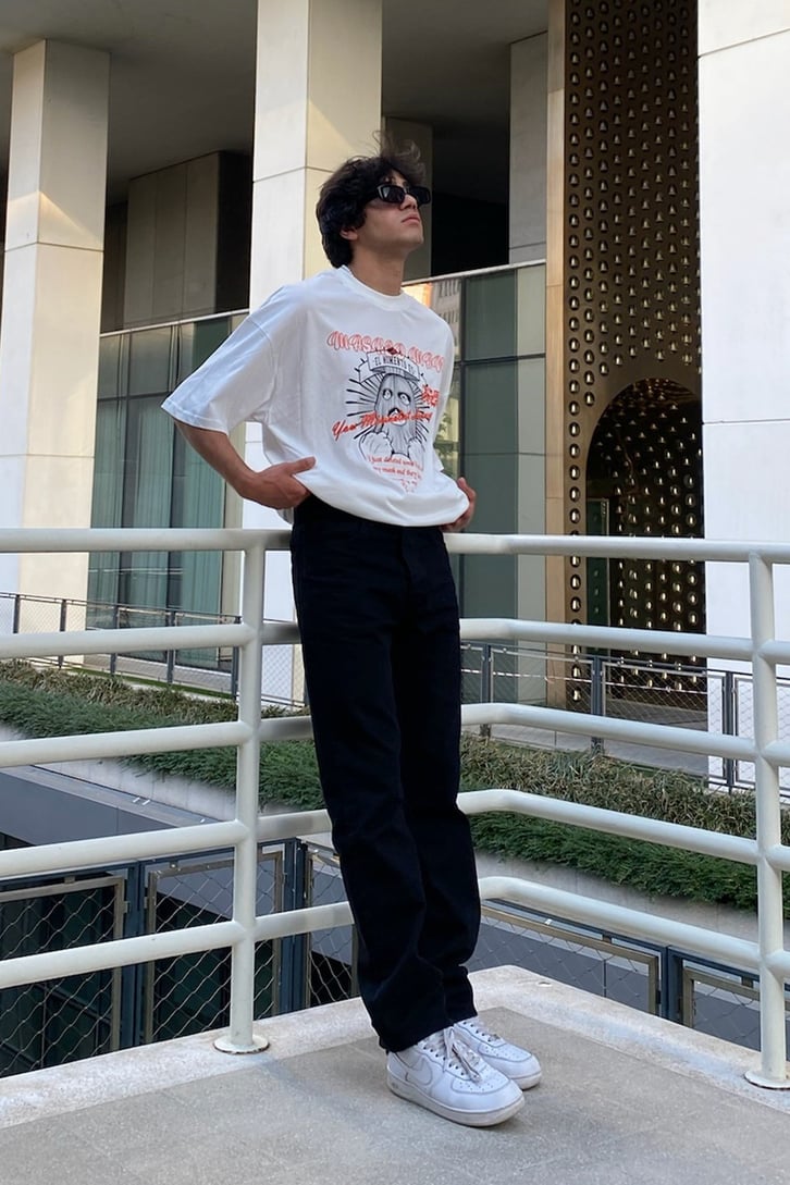 Masked Man Baskılı Oversize Tshirt