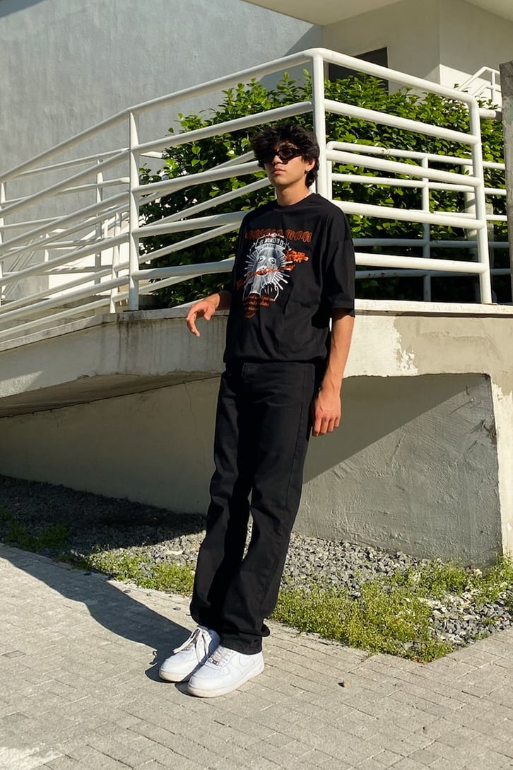 Masked Man Baskılı Oversize Tshirt
