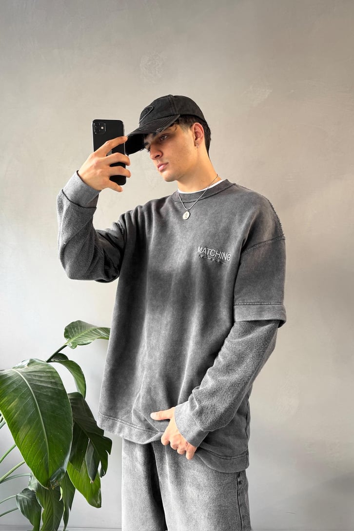 Matching Nakışlı Double Sleeve Tişört