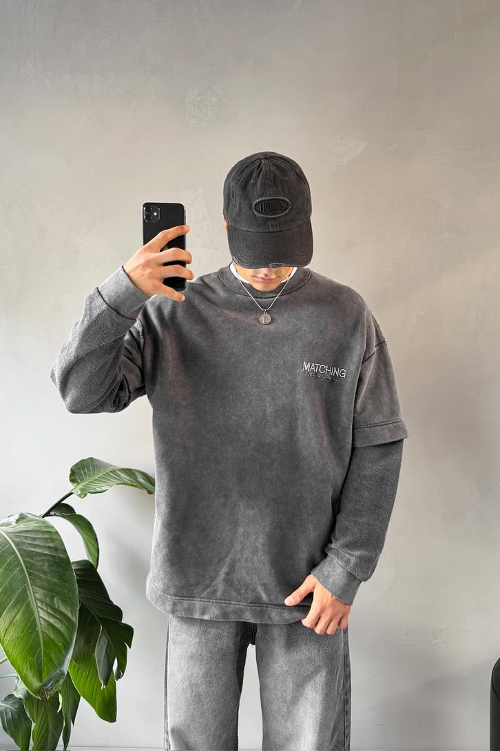 Matching Nakışlı Double Sleeve Tişört