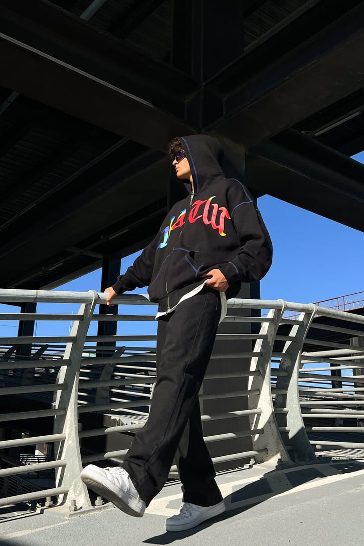 Matw Dikiş Detay Siyah Zip Oversize Sweatshirt
