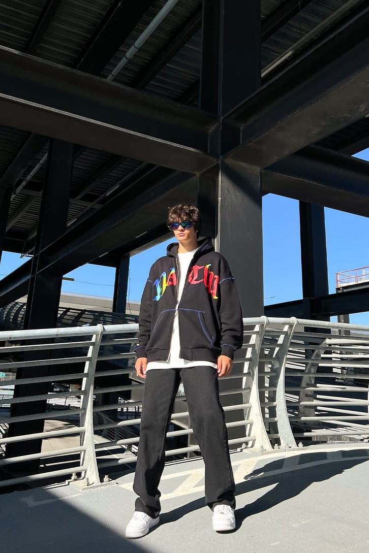 Matw Dikiş Detay Siyah Zip Oversize Sweatshirt