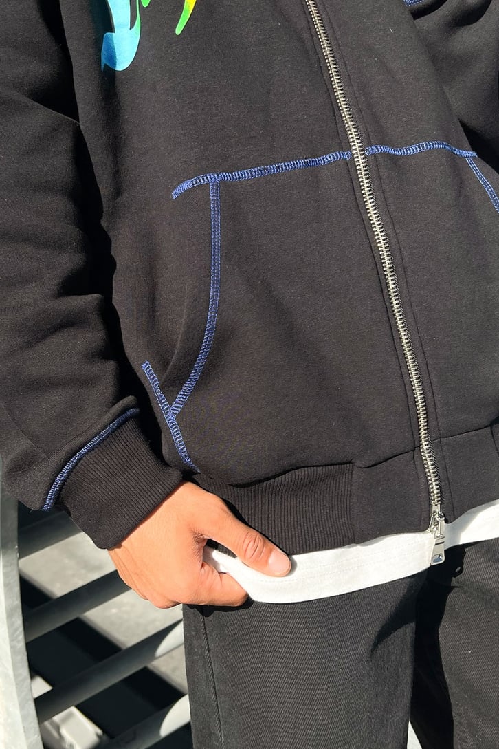 Matw Dikiş Detay Siyah Zip Oversize Sweatshirt