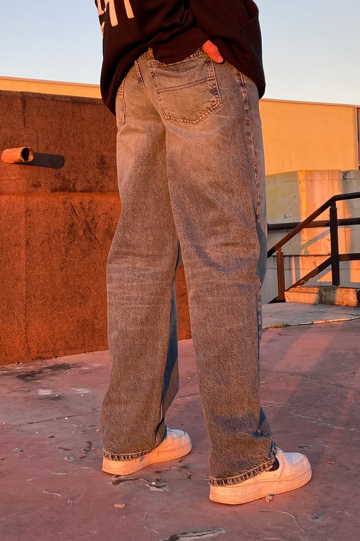 Mavi Taşlamalı Baggy Fit Premium Jean
