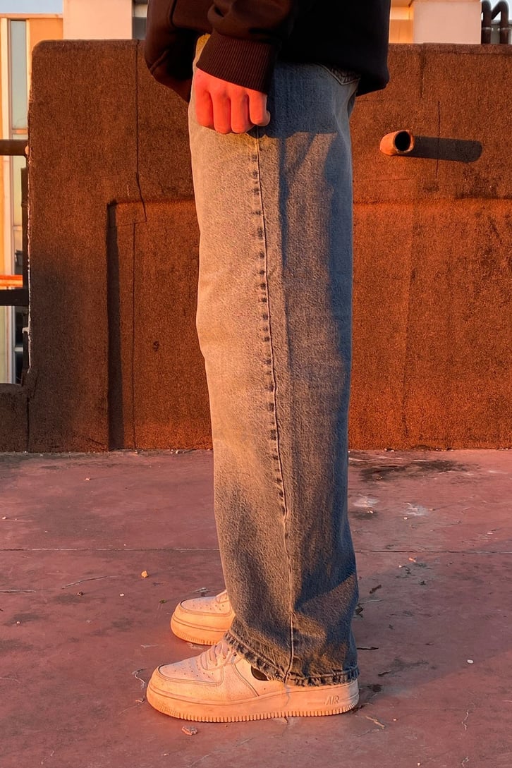 Mavi Taşlamalı Baggy Fit Premium Jean