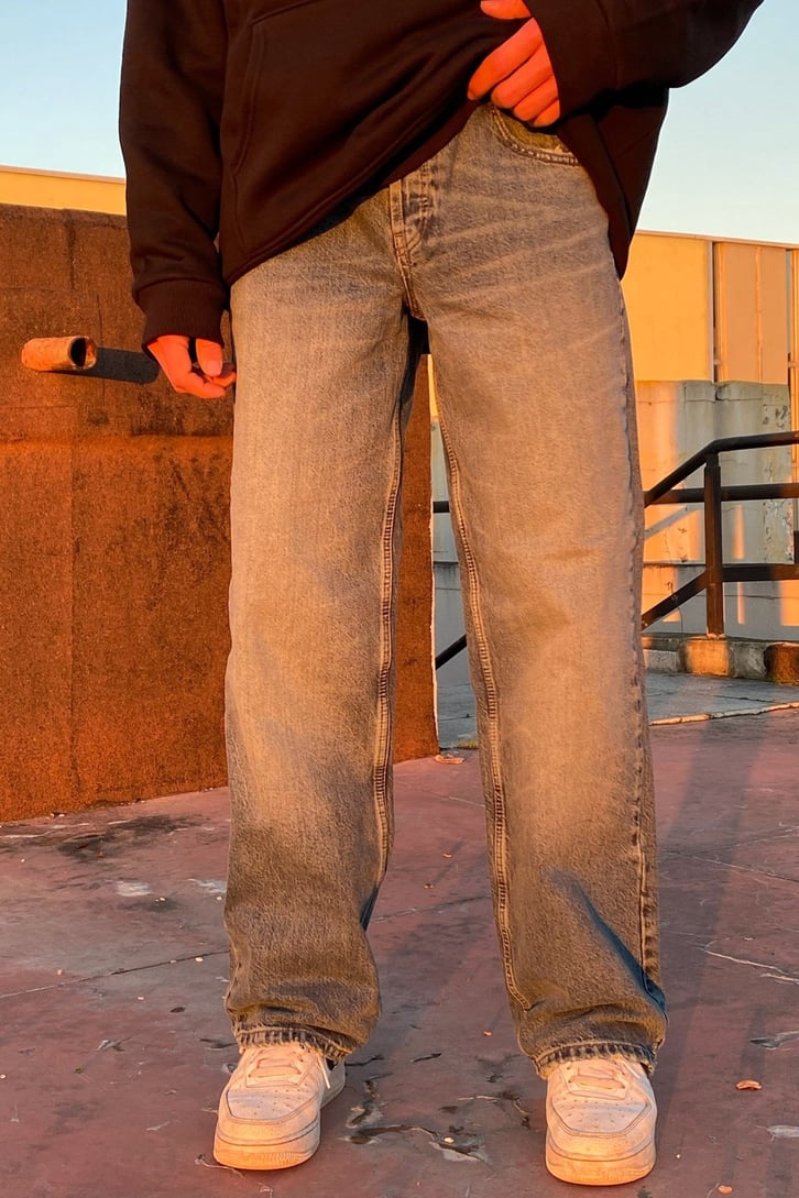 Mavi Taşlamalı Baggy Fit Premium Jean