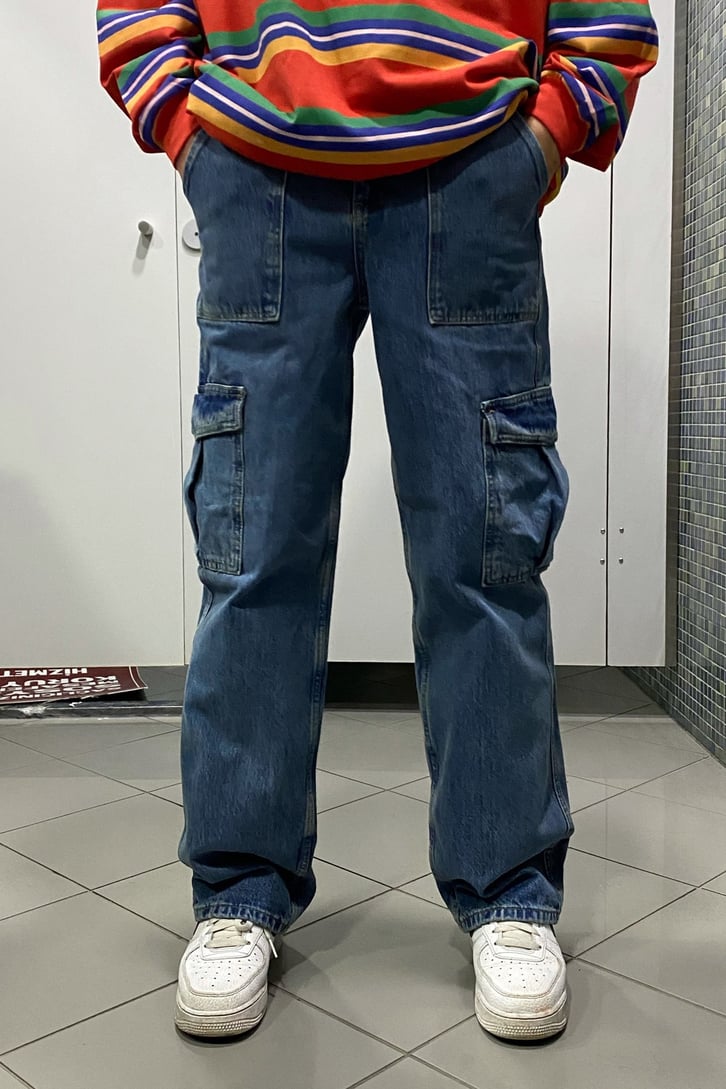 Mavi Taşlamalı Carpenter Losse Fit Jean