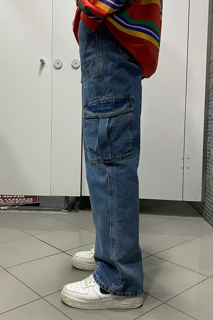 Mavi Taşlamalı Carpenter Losse Fit Jean