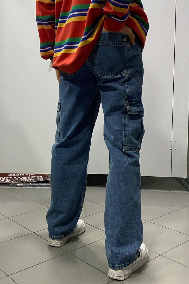 Mavi Taşlamalı Carpenter Losse Fit Jean