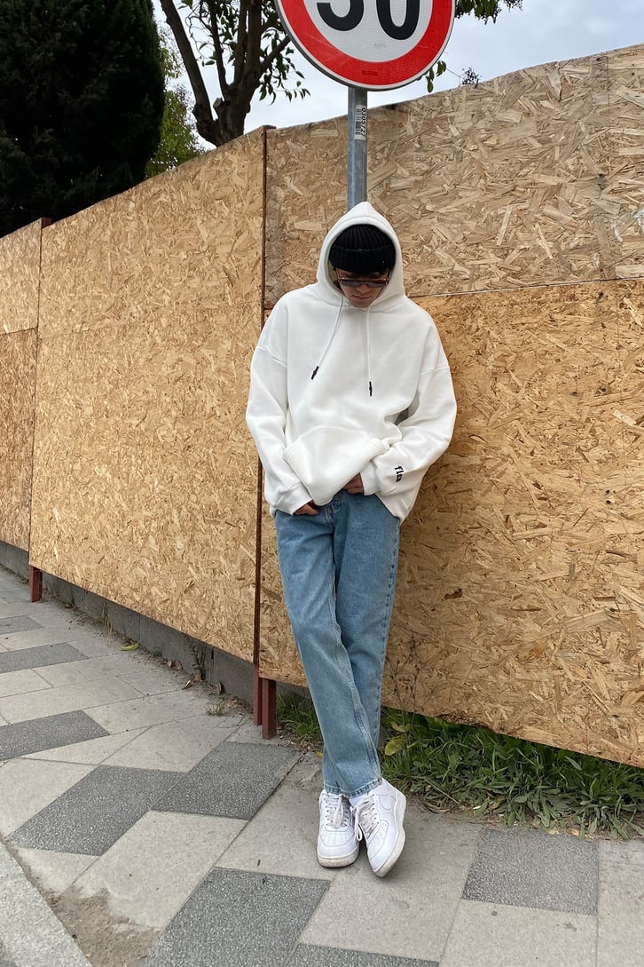 Mavi Taşlamalı Dad Fit Jean