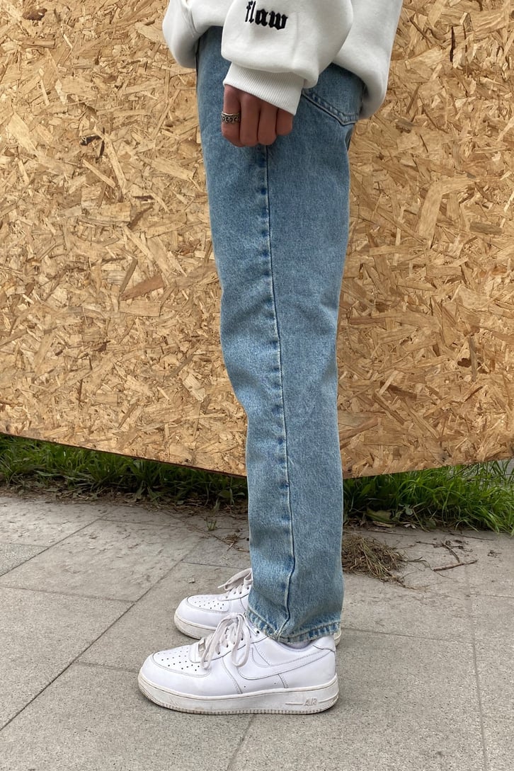 Mavi Taşlamalı Dad Fit Jean