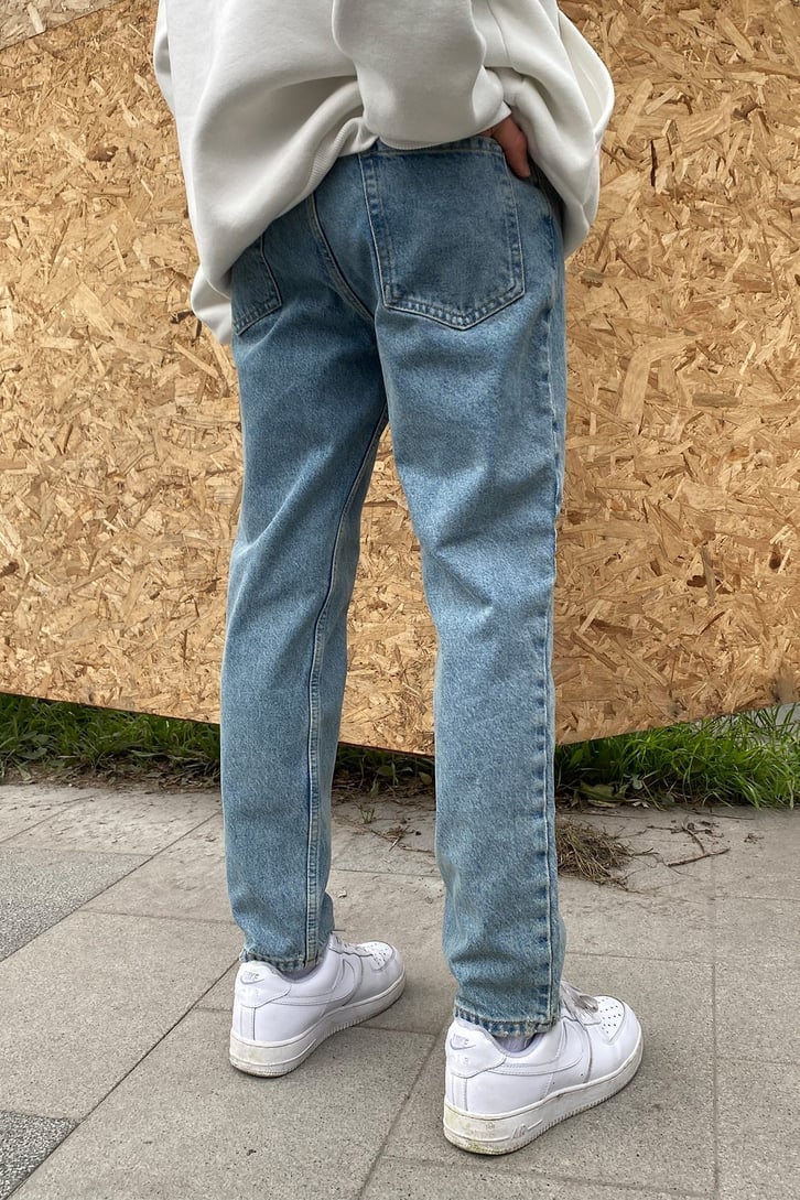 Mavi Taşlamalı Dad Fit Jean