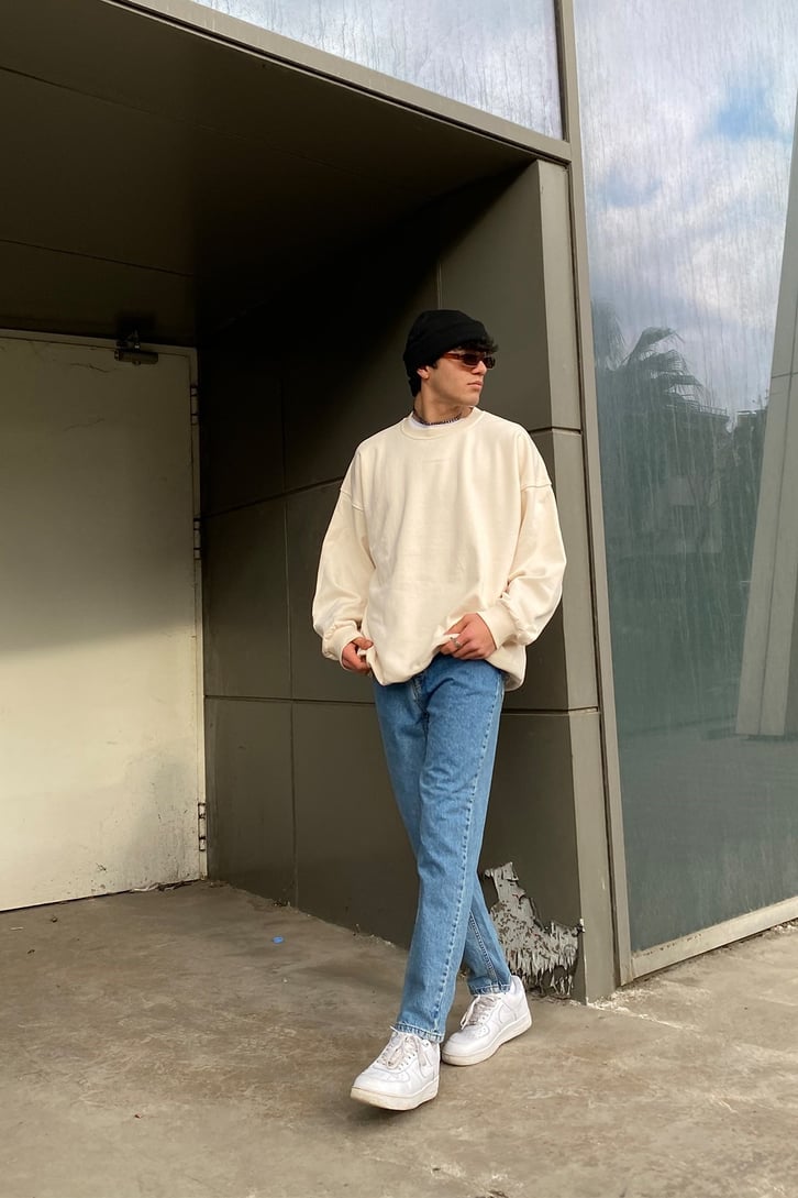 Mavi Taşlamalı Premium Losse Fit Jean