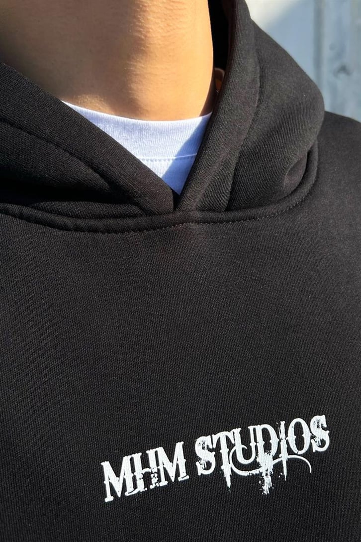Meditation Sırt Baskılı Siyah Hoodie