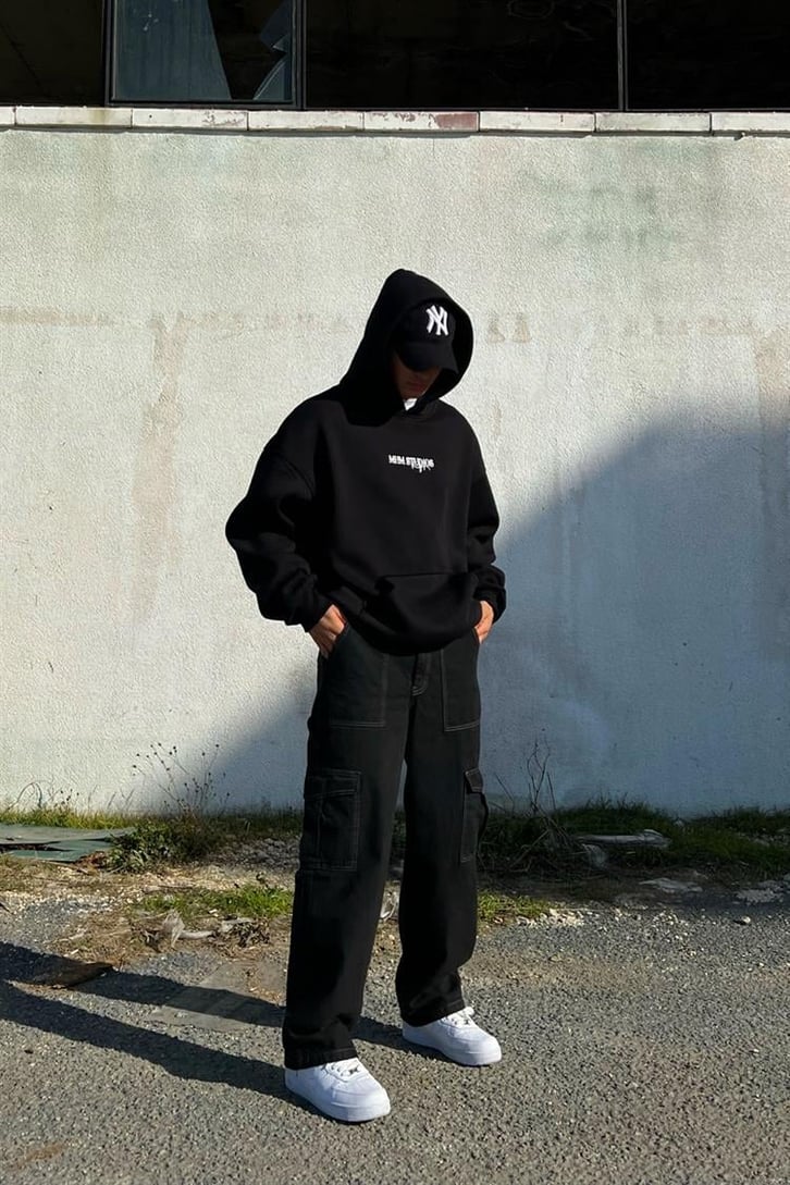 Meditation Sırt Baskılı Siyah Hoodie