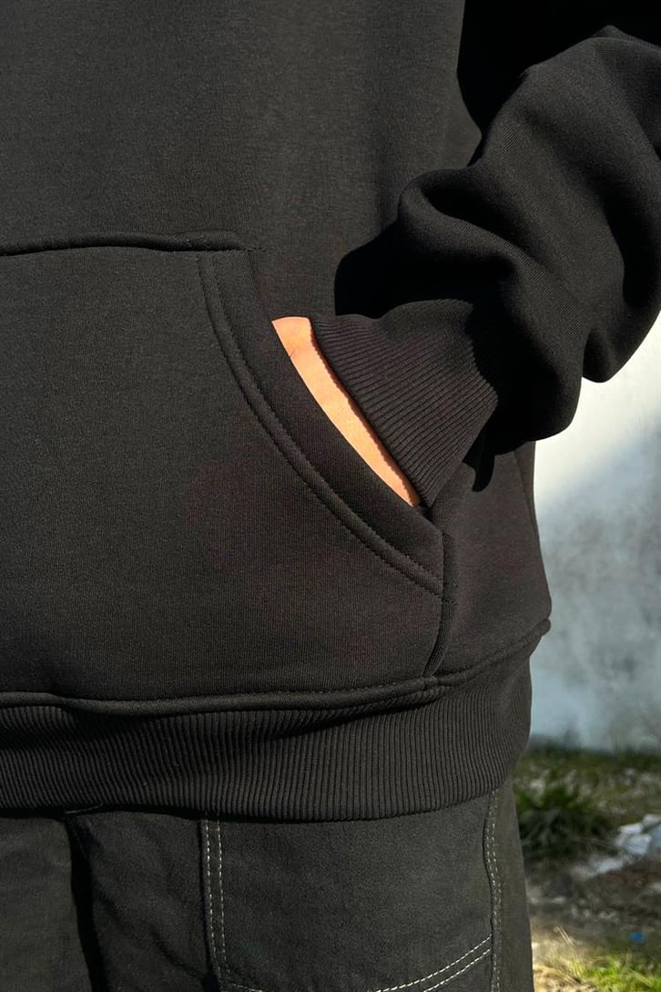 Meditation Sırt Baskılı Siyah Hoodie
