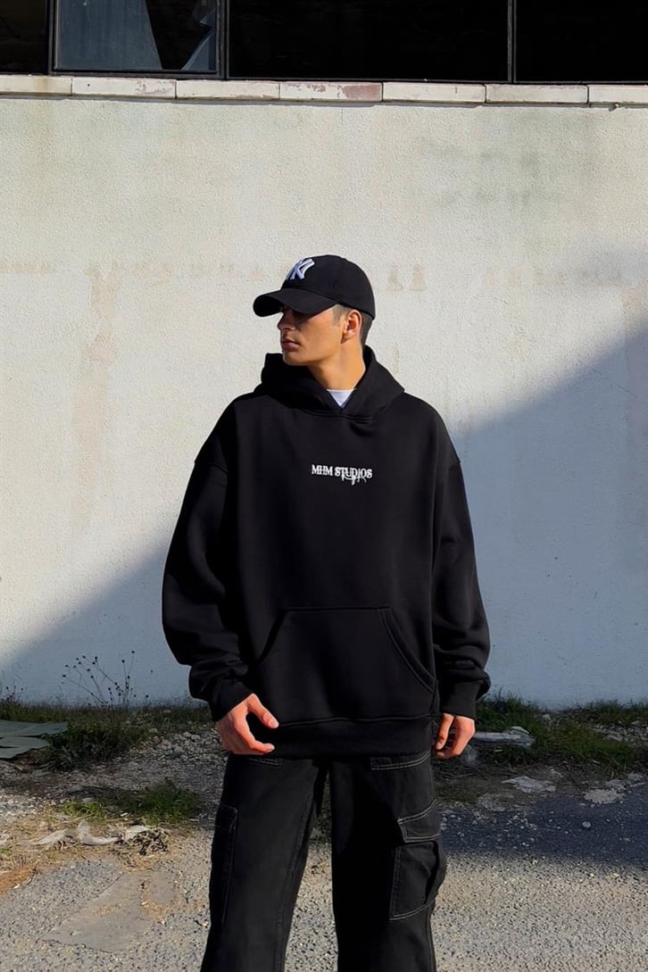 Meditation Sırt Baskılı Siyah Hoodie