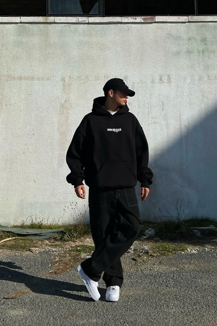 Meditation Sırt Baskılı Siyah Hoodie