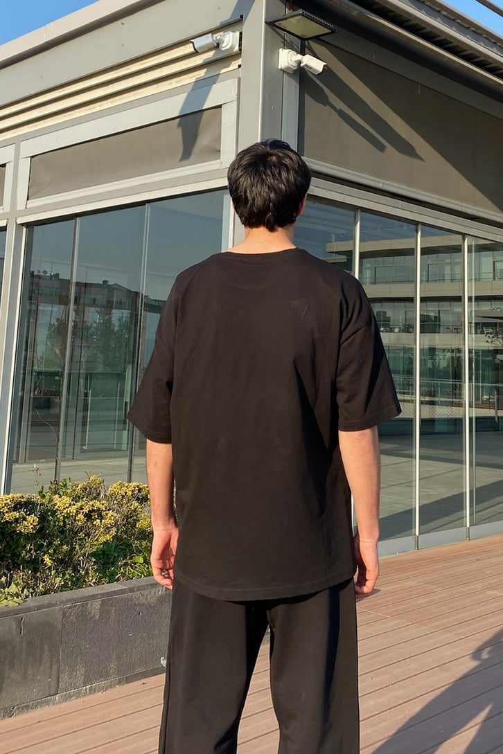 Meet in Hell Oversize Printed Siyah Tshirt